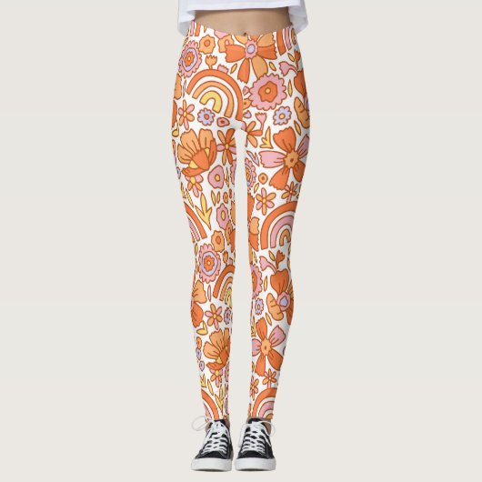 Leggings Flores super rétro oranges (Devant)
