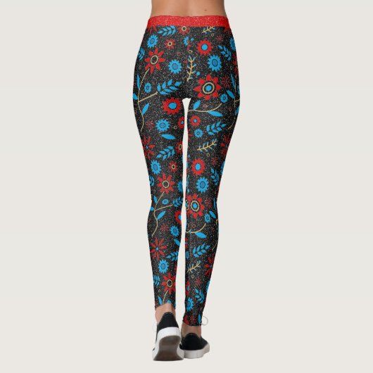 Leggings Flower Chic Motif Rouge or Bleu Parties scintillan (Dos)