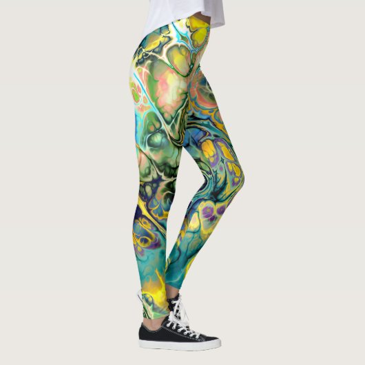 Leggings Flower Power FRACTAL BATIK Turquoise Saumon bleu j (Droite)