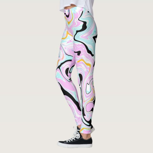 Leggings Fluid Art Cotton Bonbon rose, Turquoise, noir et o (Gauche)