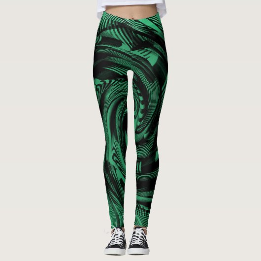 Leggings fluide bleu vert fleuri abstrait vibrant