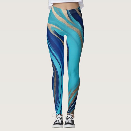 Leggings Flux Abstrait - Bleu et or (Devant)