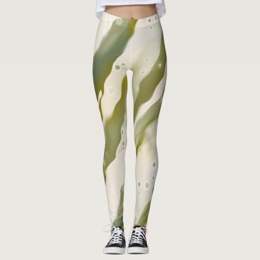 Leggings Flux créatif vert étincelant Art Abstrait (Devant)