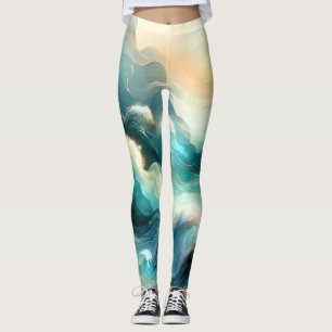 Leggings Flux d'océan doré Vagues abstraites