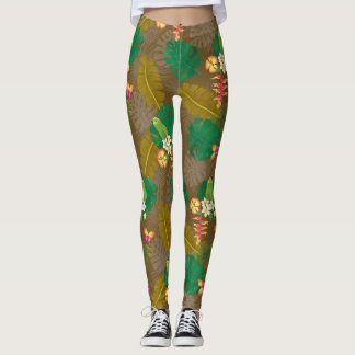 Leggings Foliage tropical Brown été