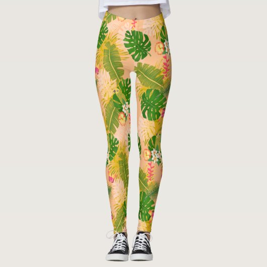 Leggings Foliage tropical Été Orange (Devant)