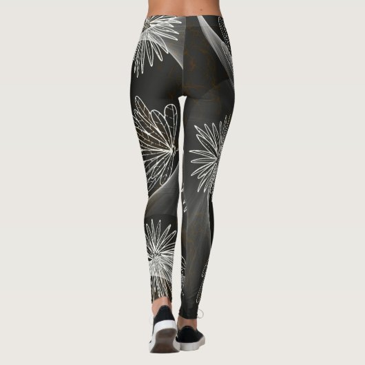 Leggings foncés avec de grandes fleurs blanches et (Dos)