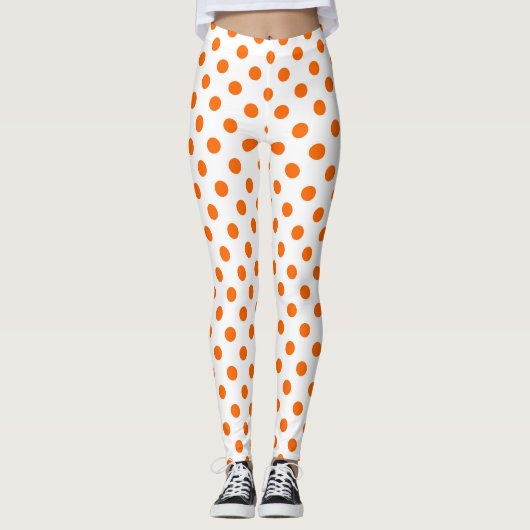 Leggings Fond blanc pois orange (Devant)