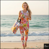 Leggings Fond floral rétro des années 70 avec des marguerit