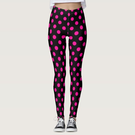 Leggings Fond noir pois roses (Devant)