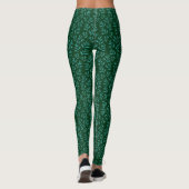 Leggings Fond vert foncé avec feuilles botaniques sarcelle (Dos)