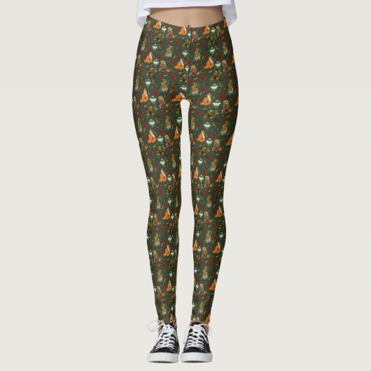 Leggings Forêt d'automne Animaux verts (Devant)