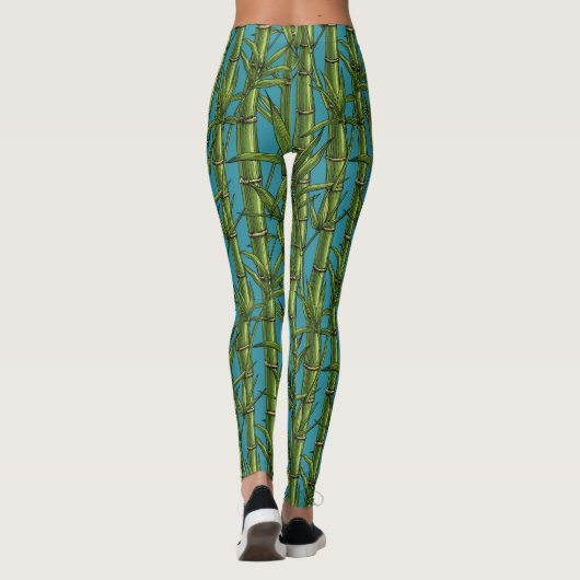Leggings Forêt de bambou sur bleu (Dos)