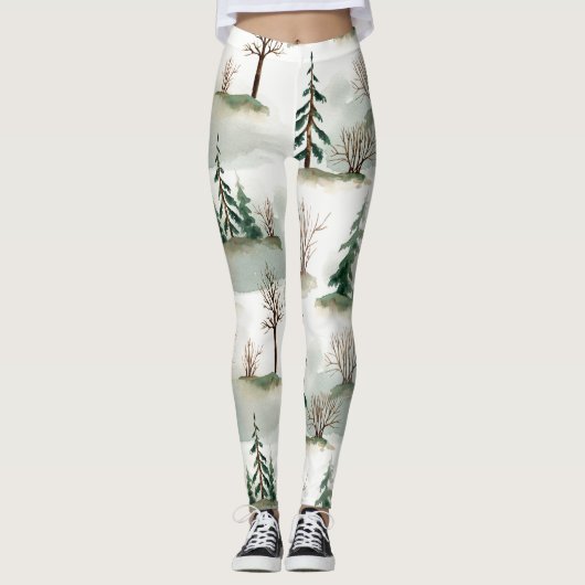 Leggings Forêt d'hiver : Flou vert à main (Devant)