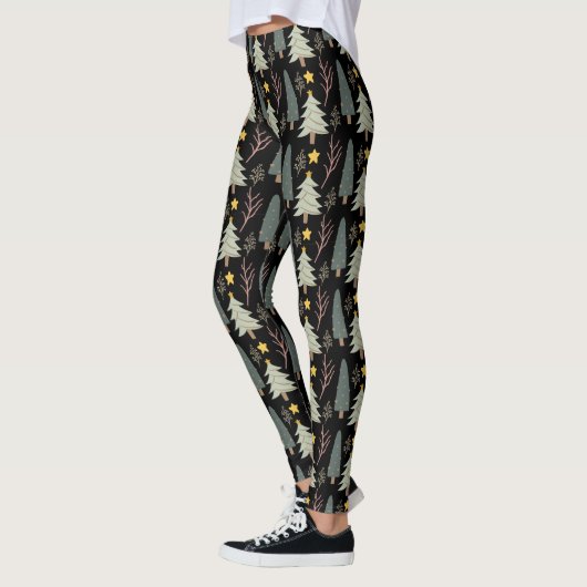 Leggings Forêt d'hiver Motif de Noël Vert moderne (Gauche)