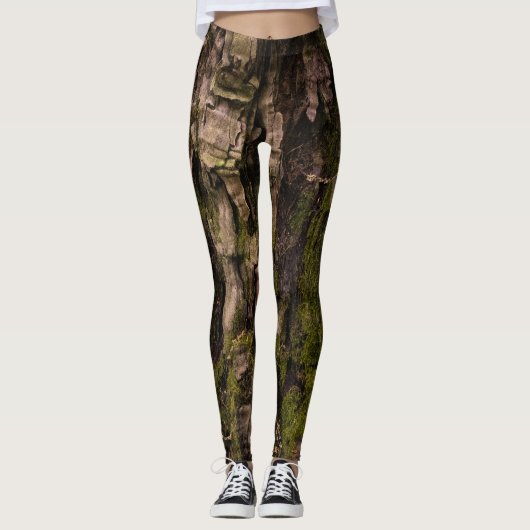 Leggings Forêt Rustique Écorce d'Arbre Vert Moussu (Devant)