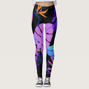 Leggings Forêt tropicale mauve rose banane bleue