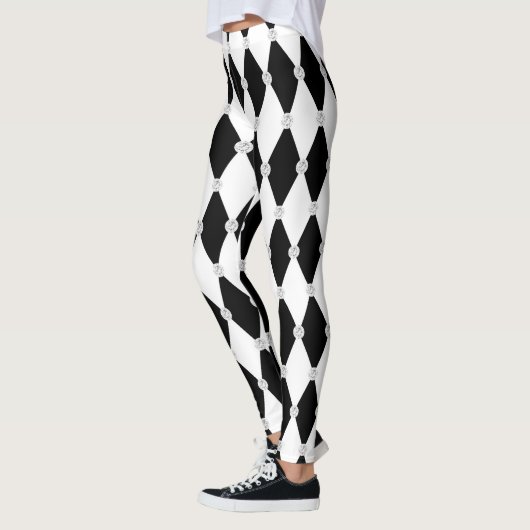 Leggings Forme de diamant de Rhombus blanc noir arlequin (Gauche)