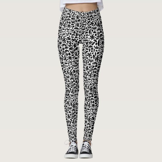 Leggings Formes Abstrait 140821 - Noir sur blanc (Devant)