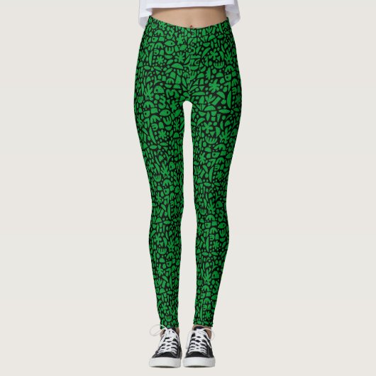 Leggings Formes Abstrait 140821 - Vert herbe sur noir (Devant)