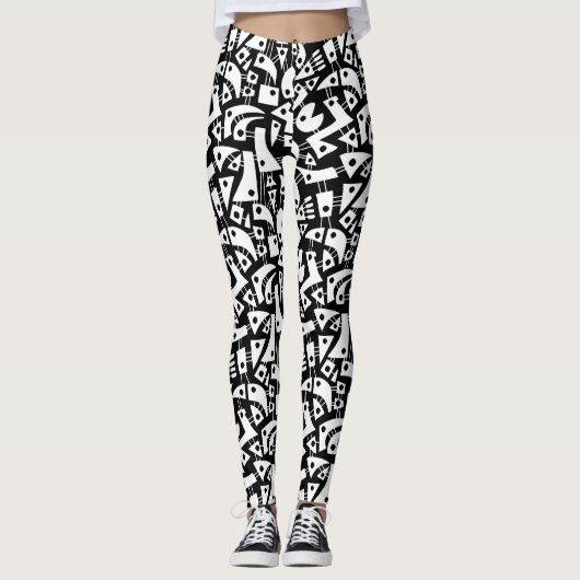 Leggings Formes Abstraites 180318 - Blanc sur noir (Devant)