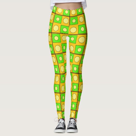 Leggings Formes Abstraites Vert Citron Jaune et Orange (Devant)