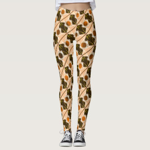 Leggings Formes beiges, rayures, cercles ou hexagone orange