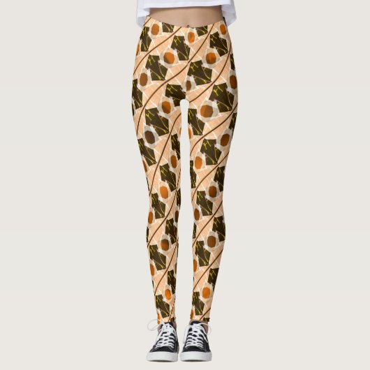 Leggings Formes beiges, rayures, cercles ou hexagone orange (Devant)