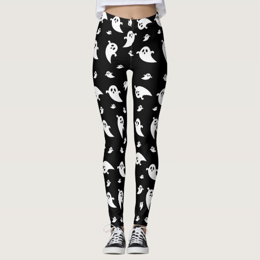 Leggings Formes de Fantôme blanc mou Motif Halloween noir (Devant)
