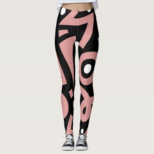 Leggings Formes élégantes de Boho rose et blanc (Devant)