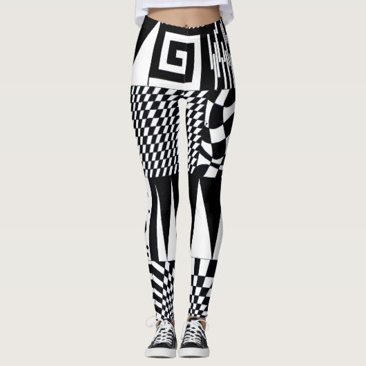 Leggings Formes géométriques abstraites main motif noir bla (Devant)