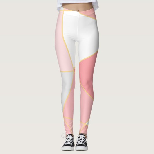 Leggings Formes géométriques motif en rose blanc et or (Devant)