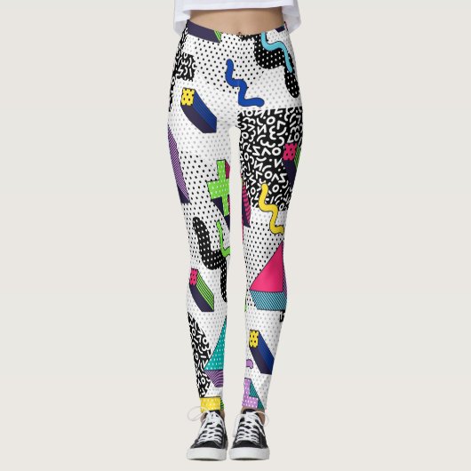 Leggings Formes géométriques multicolores, motif rétro. (Devant)