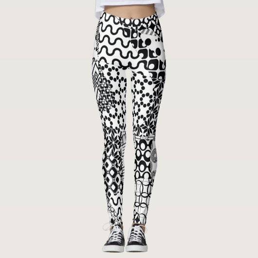 Leggings Fou, Funky, Motif noir et blanc, Cool (Devant)