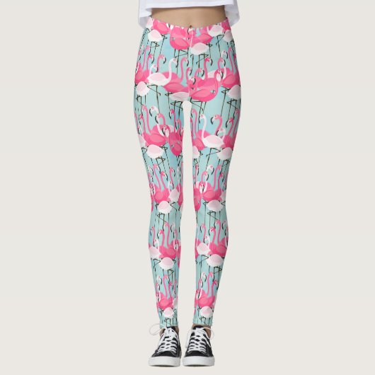 Leggings Foule rose et blanche des Flamants roses (Devant)