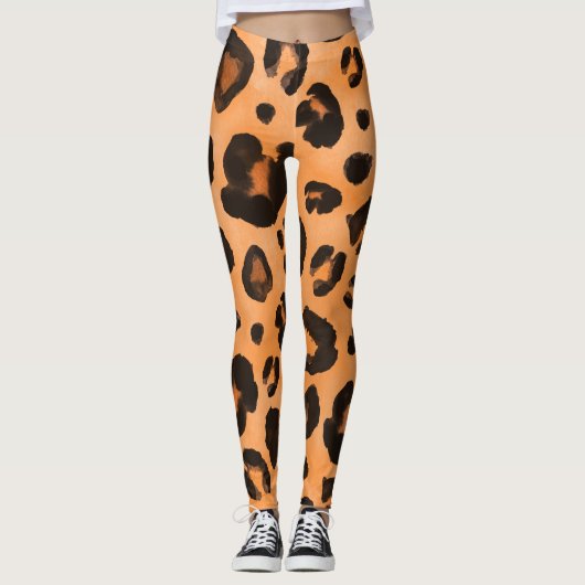 Leggings Fourrure de léopard, aquarelle, texture transparen (Devant)