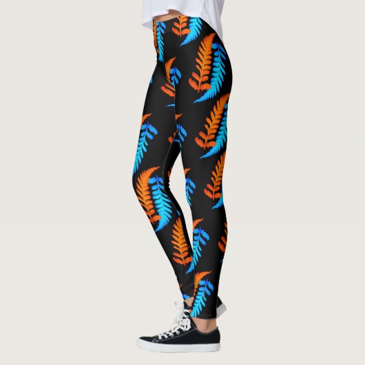 Leggings Foyer bleu électrique orange japonais peint fougèr (Gauche)