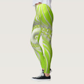 Leggings Fractale en spirale verte citron abstrait (Gauche)