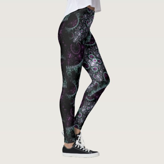 Leggings Fractale florale en spirale verte pourpre foncée (Droite)