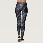 Leggings Fractale florale en spirale verte pourpre foncée (Dos)