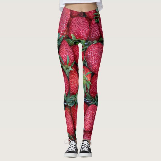 Leggings Fraises avec feuilles verts (Devant)