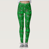 Leggings Fraises et Feuilles Art Nouveau, Emerald Green (Devant)
