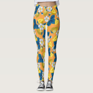 Leggings Fraises jaunes sur orange