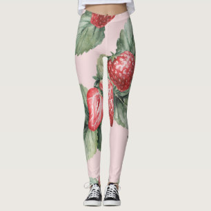 Leggings Fraises mûres d'été : Aquarelle rose
