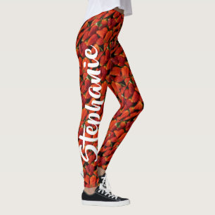 Leggings Fraises mûres rouges juteuses, nom personnalisé