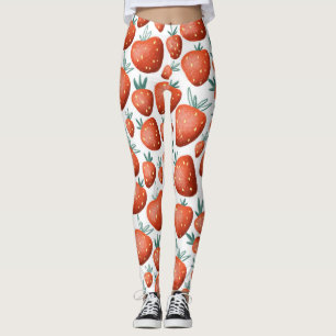 Leggings Fraises rouges Arrière - plan blanc sans joint
