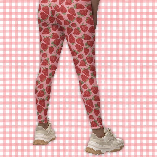 Leggings Fraises rouges mûres sur motif rose