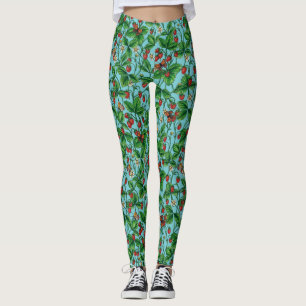 Leggings Fraises sauvages sur bleu piscine