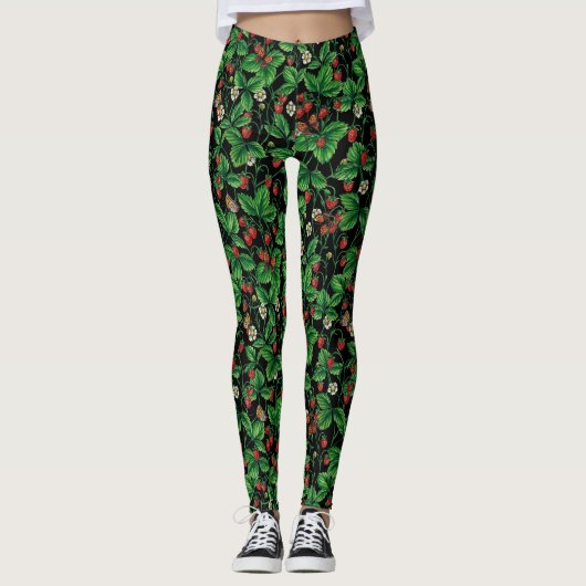 Leggings Fraises sauvages sur le noir (Devant)
