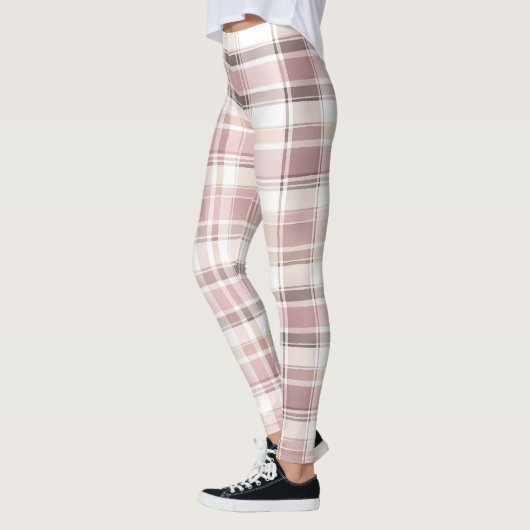 Leggings Frappes Plaid Chic Rose Crème Blanche (Gauche)